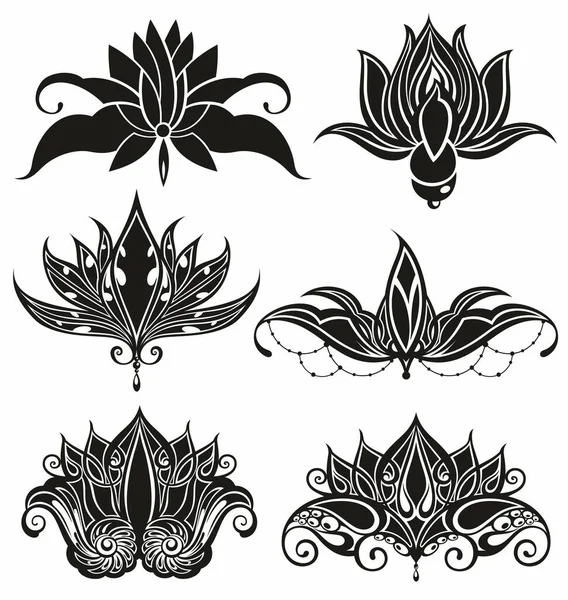 Silhouettes Fleurs Lotus Ensemble Illustrations Vectorielles Lotus Minimales — Image vectorielle