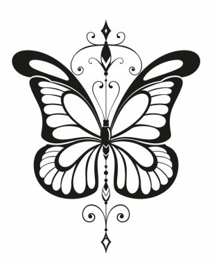 Elle çizilmiş oklu kelebekli vektör çizimi. Soyut mistik işaret. Senin için tasarım, dövme ya da büyü zanaatı.