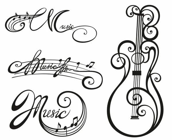 Music Notes Treble Clef Musical Design Element Swirls Vector Illustration — Stock vektor