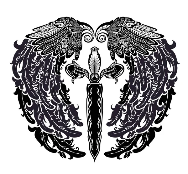Меч Крыльями Оригинальная Иллюстрация Меча Орлиными Ангельскими Крыльями — стоковый вектор