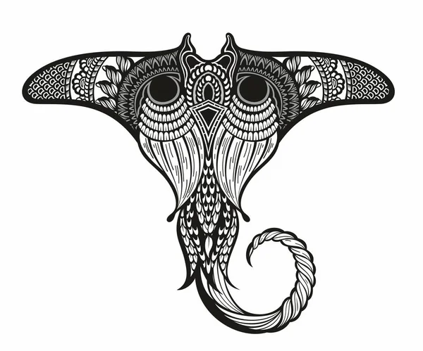 Manta Ray Maori Style Tattoo Sketch Tribal Ethno Style Tattoo — ストックベクタ