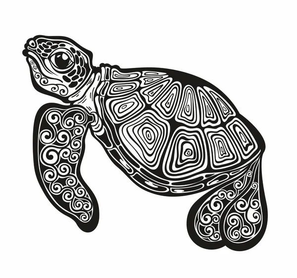 Vector Black Silhouette Turtle Isolated White Background — Stock Vector