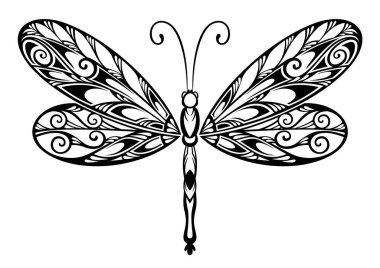 Beyaz arka planda vektör yusufçuk. Böcek sembolü