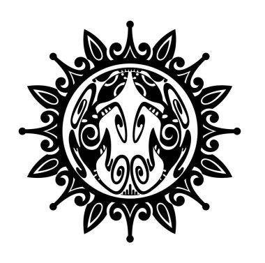 Süslü Maori tarzı dövme. Kertenkele şeklinde. Kertenkele dövmesi. Kupa, tişört ve telefon kılıfı için soyut tabela. Matbaa, poster, tişört, tekstil için ideal.