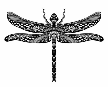 Beyaz arka planda dekoratif yusufçuk vektörü. Kupa, tişört ve telefon kılıfı için böcek sembolü. Matbaa, poster, tişört, tekstil için ideal.