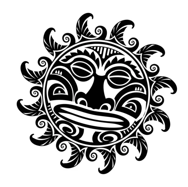 Maschera Disegno Del Tatuaggio Polinesiano Ornamento Nativo Isolato Bianco Illustrazione — Vettoriale Stock