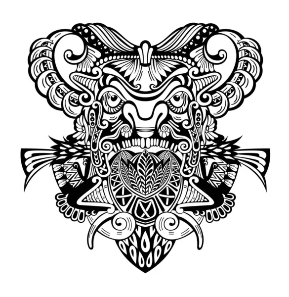 Polynesian Tattoo Design Mask Native Ornament Isolated White Vector Illustration — Stock Vector