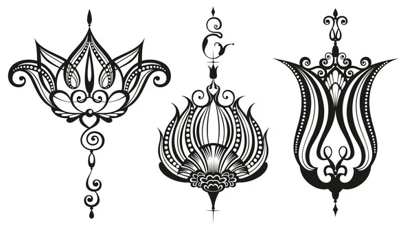 Dekoracyjny Lotos Księżycowy Hinduski Buddyjski Symbol Nadaje Się Tatuażu Logo — Wektor stockowy