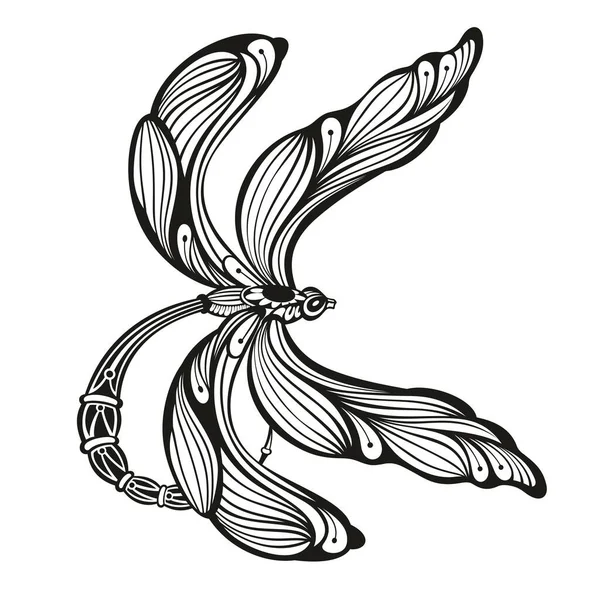 Διακοσμητική Χαράσσονται Μεμονωμένα Dragonfly Χέρι Που Γραφική Απεικόνιση Dragonfly Χέρι — Διανυσματικό Αρχείο