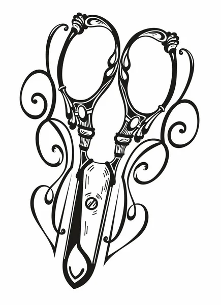 Винтажные Ножницы Ручная Иллюстрация Винтажных Ножниц Рисунок Векторной Линии Изолирован — стоковый вектор