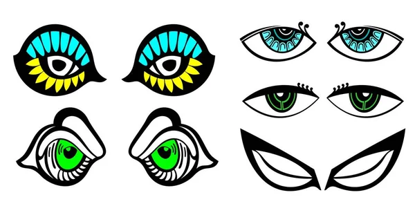 Набор Ручной Работы Дудл Лицо Различные Глаза Мультяшный Стиль — стоковый вектор