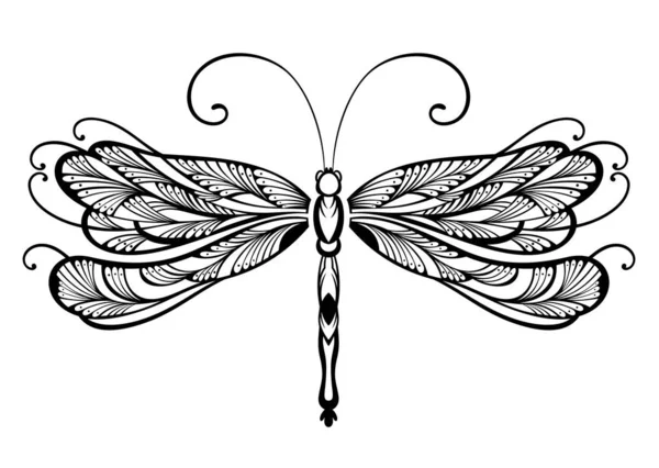 Graweruj Odizolowaną Ważkę Ręcznie Narysowaną Ilustracją Graficzną Dragonfly Strony Rysunek — Wektor stockowy