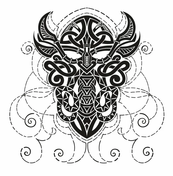 Emblema Cabeza Vikinga Blanco Negro Ilustración Vectorial — Vector de stock