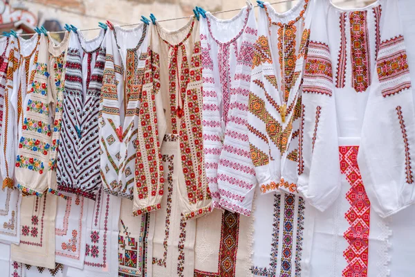 Different Ukrainian Vintage Clothes Traditional Embroidered Shirts Vyshyvanka Traditional Ukrainian — Stock Photo, Image