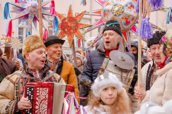 Lviv Ukraine January 2022 Flash Christmas Star Festival Traditional Christmas — Φωτογραφία Αρχείου
