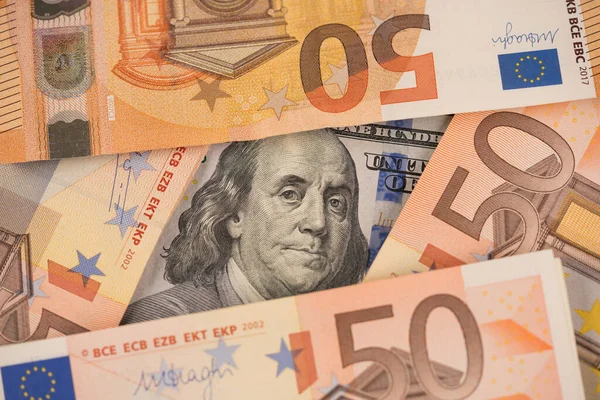 Closeup View One Hundred Dollars Banknote Euro Money Banknotes Financial — Stock Photo, Image