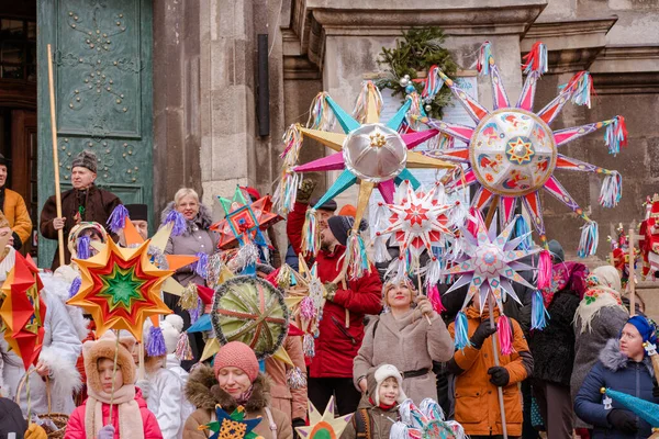 Lviv Ukraine January 2022 Flash Christmas Star Festival Traditional Christmas — Stockfoto