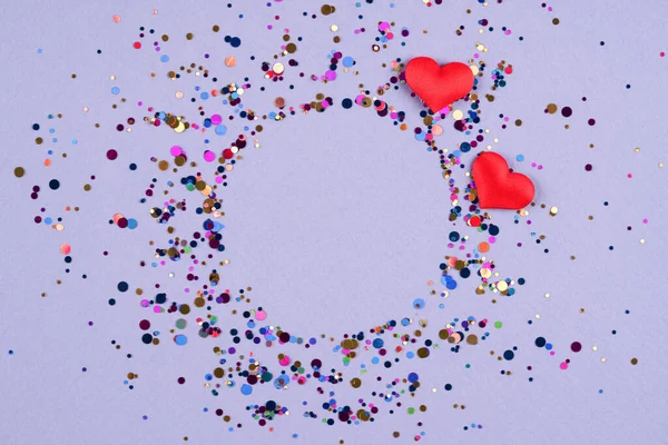 День Святого Валентина Святкова Композиція Вітер Зроблений Червоних Сердець Багатокольоровими — стокове фото
