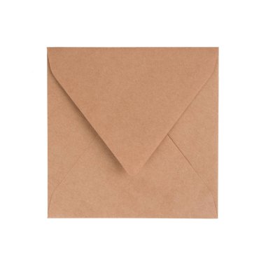 Tasarım projeniz için öndeki ve arkadaki kahverengi kraft kağıdının görüntüsü beyaz arka planda izole edilmiş. Mektup, üst manzara. Şablon