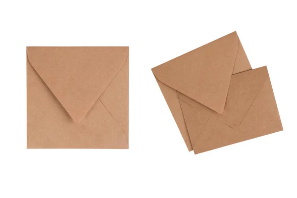 Mockup Afbeelding Van Bruine Kraftpapier Envelop Voor Achter Geïsoleerd Witte — Stockfoto