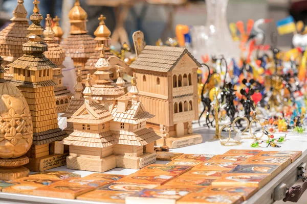 Lviv Ukraine May 2022 Wooden Church Miniature Souvenir Flea Market — стокове фото