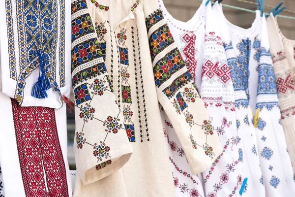 Ethnic Ukrainian Traditional Clothes Vyshyvanka Traditional Embroidered Shirts Flea Market — Stock Photo, Image