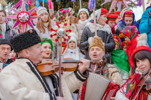 Lviv Ukraine January 2022 Flash Christmas Star Festival Traditional Christmas — Φωτογραφία Αρχείου