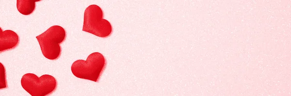 Conceito Celebração Dia São Valentim Banner Festivo Com Corações Vermelhos — Fotografia de Stock
