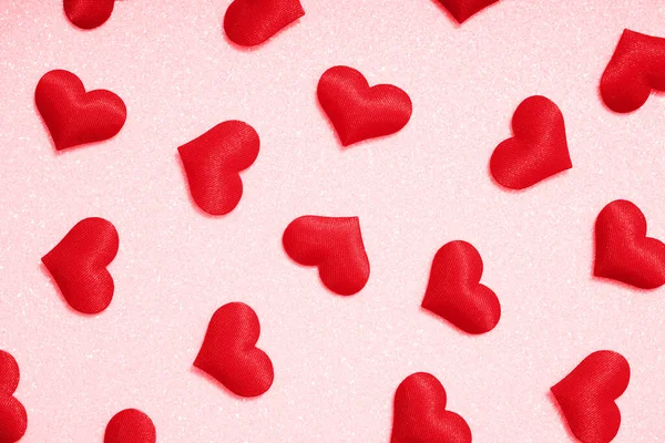 Fondo San Valentín Con Corazones Rojos Sobre Fondo Rosa Concepto — Foto de Stock