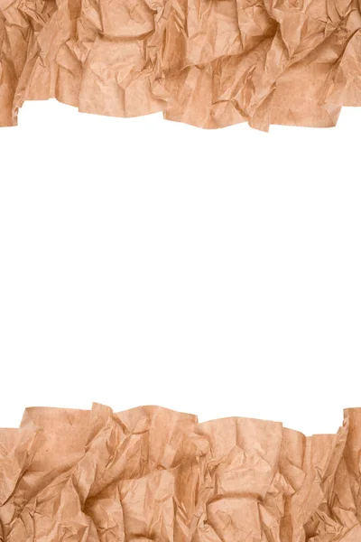 Vertikální Rám Vyrobený Balicího Papíru Kraft Nebo Pergamenu Bílém Pozadí — Stock fotografie