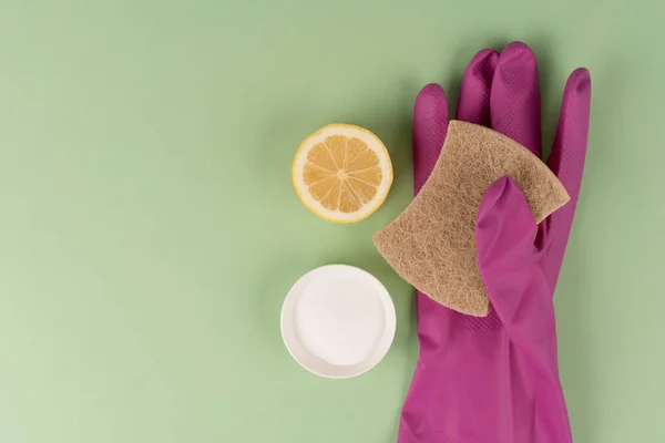Limpiadores Domésticos Naturales Esponja Natural Con Bicarbonato Sodio Ácido Cítrico — Foto de Stock