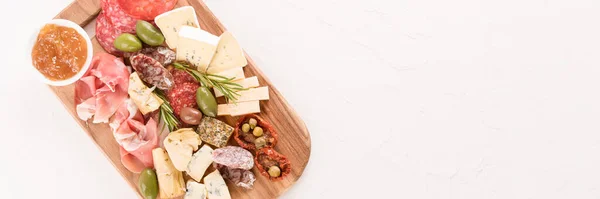 Italian Antipasti Board Variety Cheeses Sausages Served Sun Dried Tomatoes — Stock Photo, Image