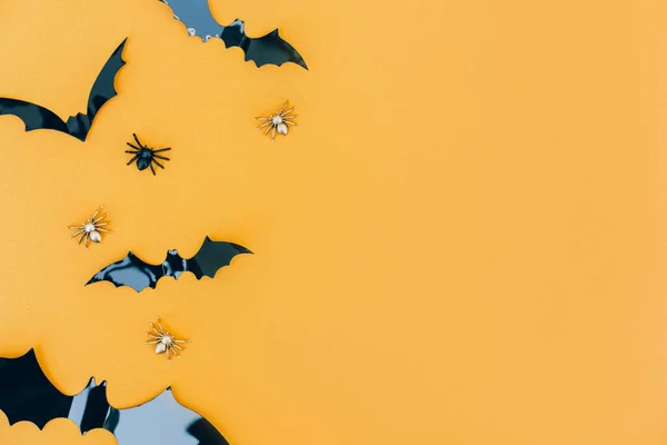 Halloween Background Copy Space Text Black Decorative Bats Orange Background — Stock Photo, Image