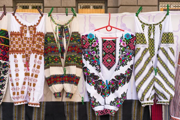 Authentic Ukrainian Embroidered Shirts Vyshyvanka Ethnic Embroidered Clothes Folk Festival — Stock Photo, Image