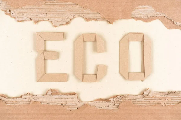 Tekst Eco Wykonany Papierowych Liter Arkuszy Tektury Falistej Jako Ekologiczne — Zdjęcie stockowe