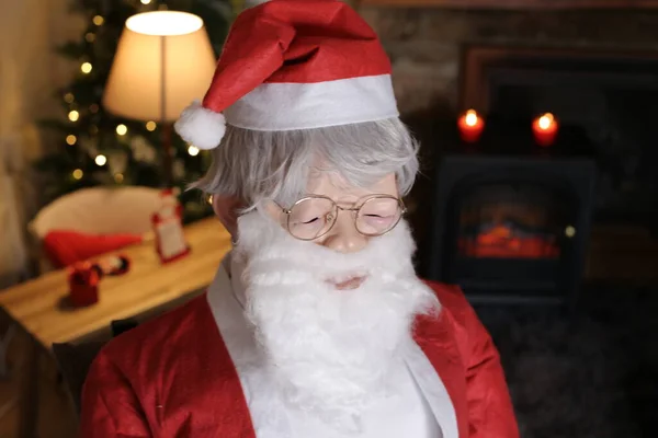 Portrait Person Santa Costume Indoors — Stock Photo, Image