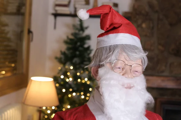 Ritratto Persona Costume Babbo Natale Chiuso — Foto Stock