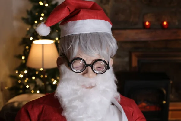 Ritratto Persona Costume Babbo Natale Chiuso — Foto Stock