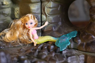 Kırsal arka planda deniz kızı bebeğinin yakın plan görüntüsü