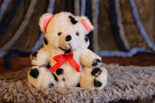 Nahaufnahme Von Geflecktem Teddybär Stofftier — Stockfoto