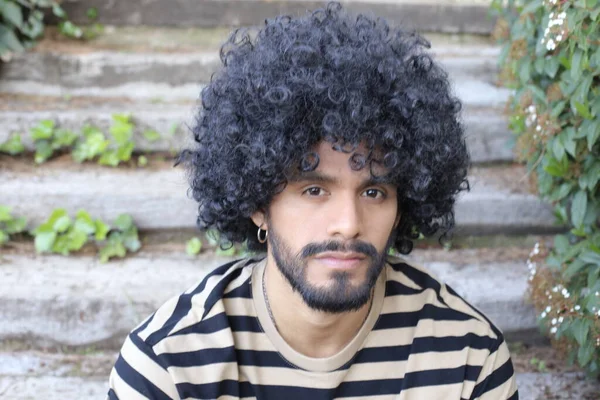 Close Portrait Handsome Young Man Afro Haircut Outdoors — ストック写真