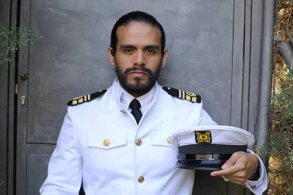 Close Retrato Belo Jovem Homem Uniforme Marinheiro — Fotografia de Stock