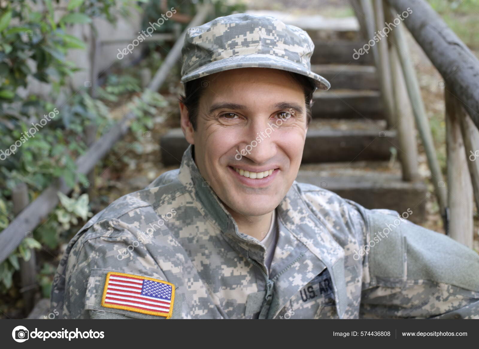 Portrait Handsome Young Soldier Uniform Outdoors Stock Photo by