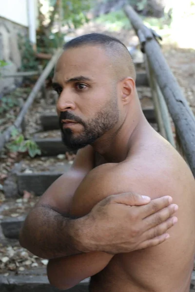 Close Portrait Handsome Young Man Outdoors Park — Stockfoto