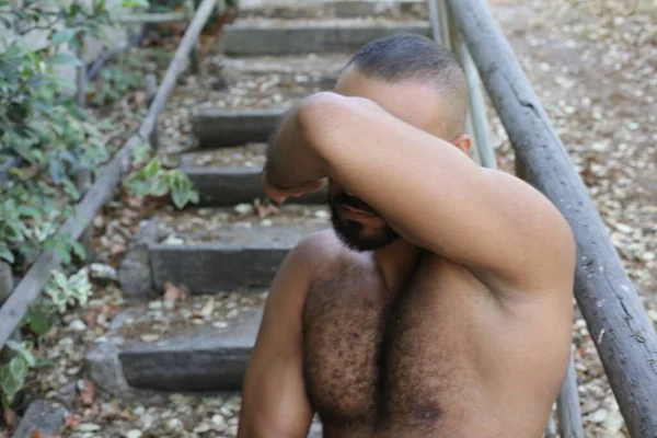 Close Portrait Handsome Young Man Outdoors Park — Fotografia de Stock