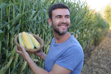 close-up portrait of handsome young man in corn field