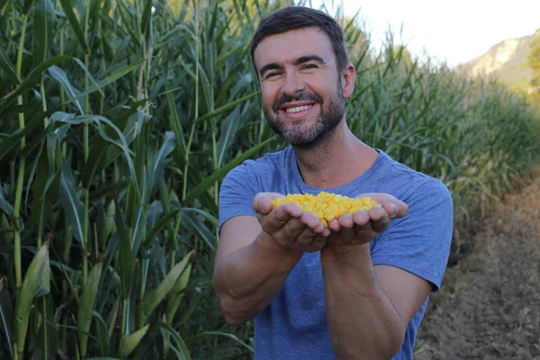 Close Portrait Handsome Young Man Corn Field — Stockfoto
