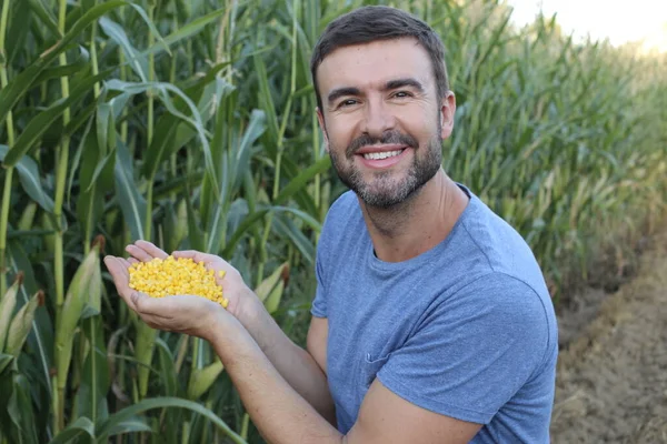 Close Portrait Handsome Young Man Corn Field — Stock Photo, Image