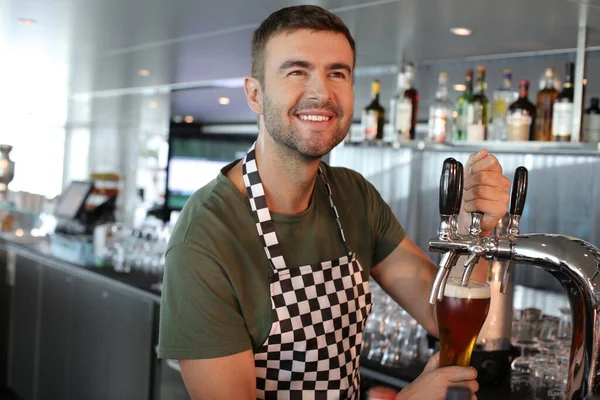 Close Portrait Handsome Young Man Working Bartender Restaurant — 스톡 사진