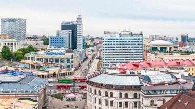 Kazan, Rusya - 14 Ağustos 2018: Kazan 'ın merkez kısmına kuşbakışı bakış